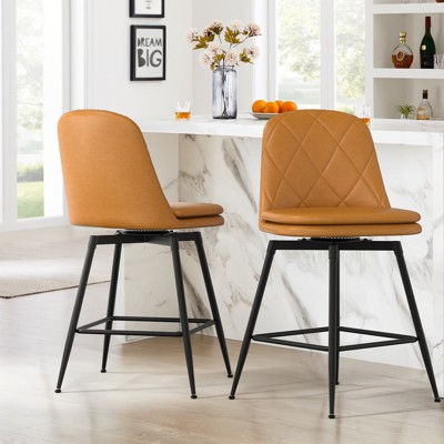 Huxxion Bar Stools Set of 2, Counter Height Swivel Bar Stools with High Back, 22" Seat Height for Kitchen Island & Home (Black)