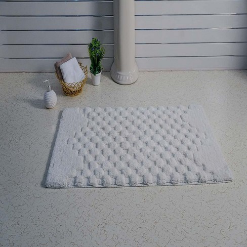 Knightsbridge Luxurious Block Pattern High Quality Year Round Cotton with Non-Skid Back Bath Rug 17 x 24 Ivory