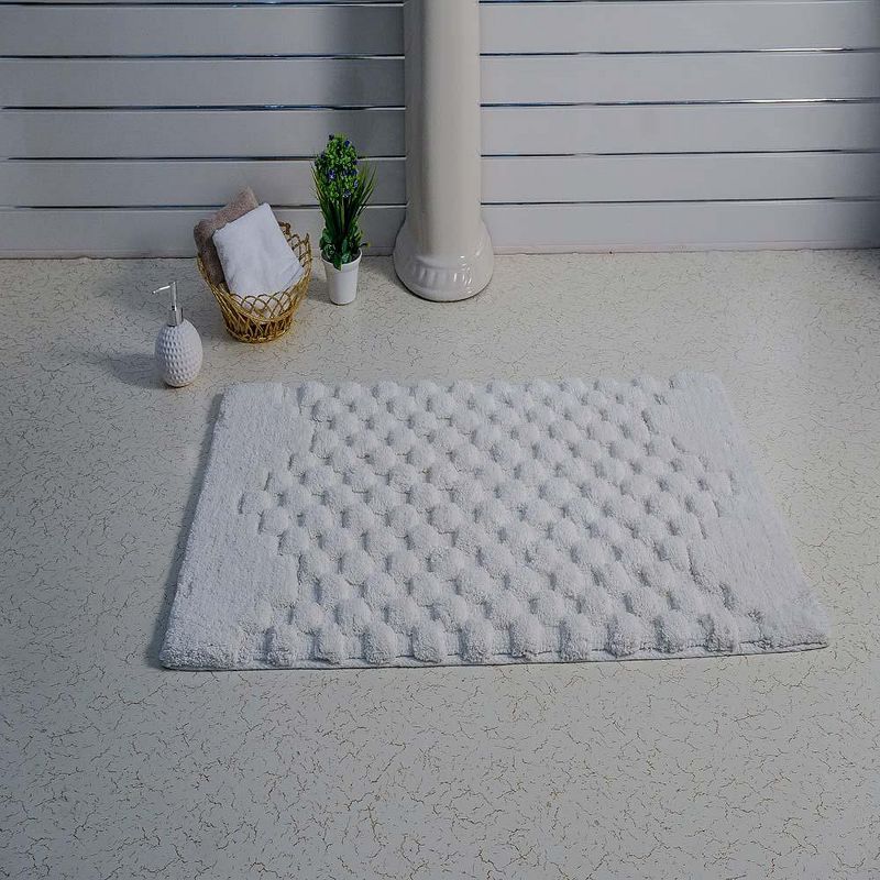 Knightsbridge Luxurious Block Pattern High Quality Year Round Cotton With Non-Skid Back Bath Rug Ivory, 1 of 4