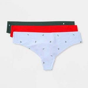 Women's 3pk Laser cut Holiday Thong Underwear - Auden™ Red/Green/Blue - 1 of 3