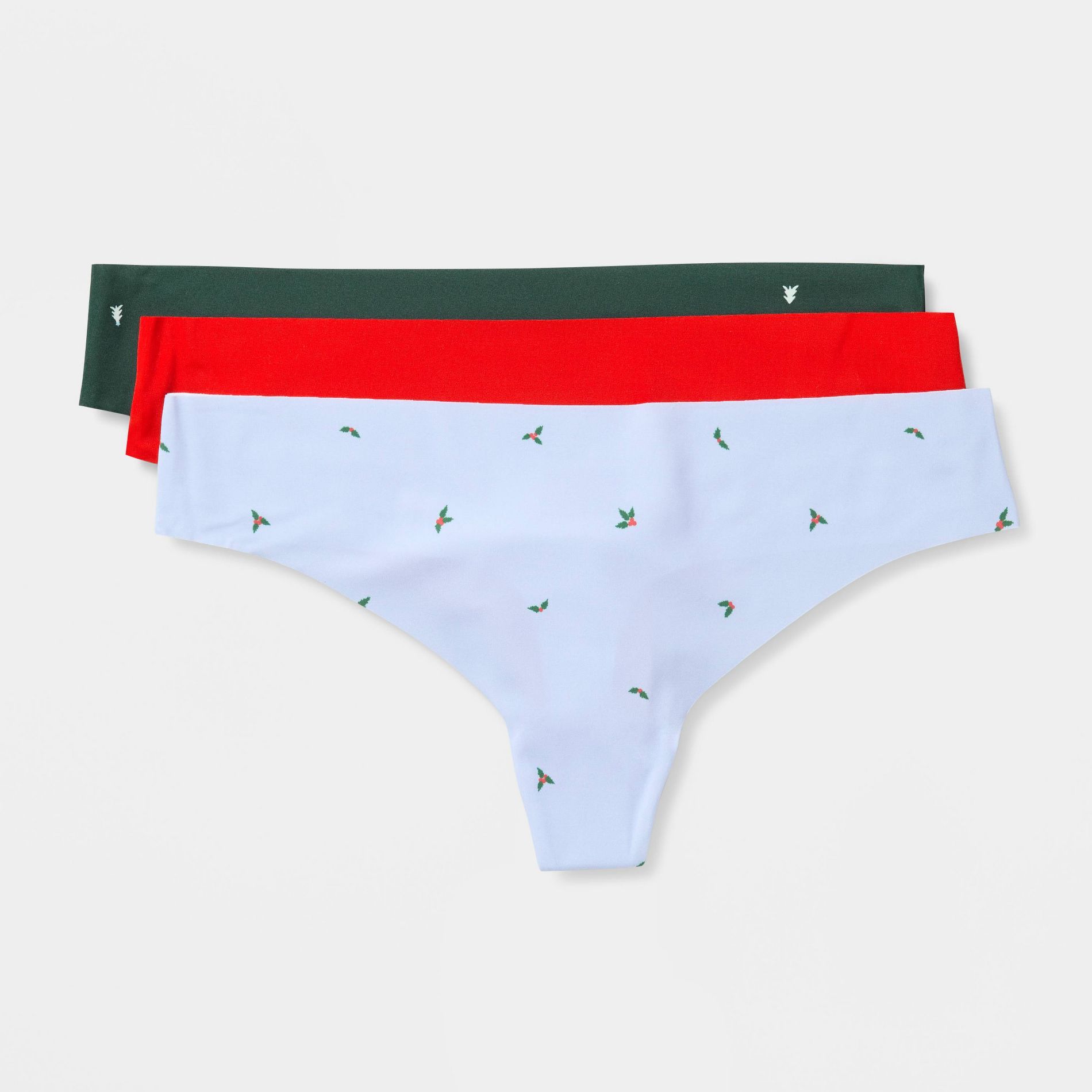Women's 3pk Laser cut Holiday Thong Underwear - Auden™ Red/Green/Blue