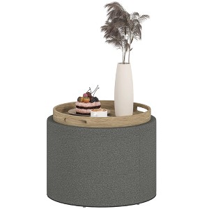 Aghana Digitals Multifunctional Dark Gray Linen Ottoman: Flip-Top Tray Coffee Table with Hidden - 1 of 4