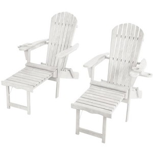 Jiallo Oceanic Collection Adirondack Chaise Lounge Chair Foldable, cup and glass holder, built in ottoman, Set of 2 - 1 of 4