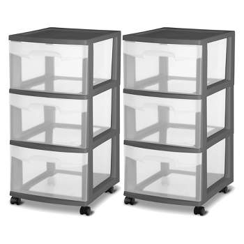 Sterilite 3 Drawer Home Organizer Storage Cart with Caster Wheels for Home, Office, Dorm, Classroom, and Utility Areas, Gray Flannel (2 Pack)