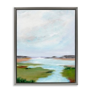 Stupell Industries Tranquil River Soft Dreamy Clouds Floating Frame Canvas Art, Gray, 17" x 21" - 1 of 4