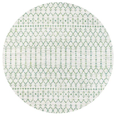 Boho-Chic Green/Ivory Synthetic 5' Round Geometric Outdoor Rug