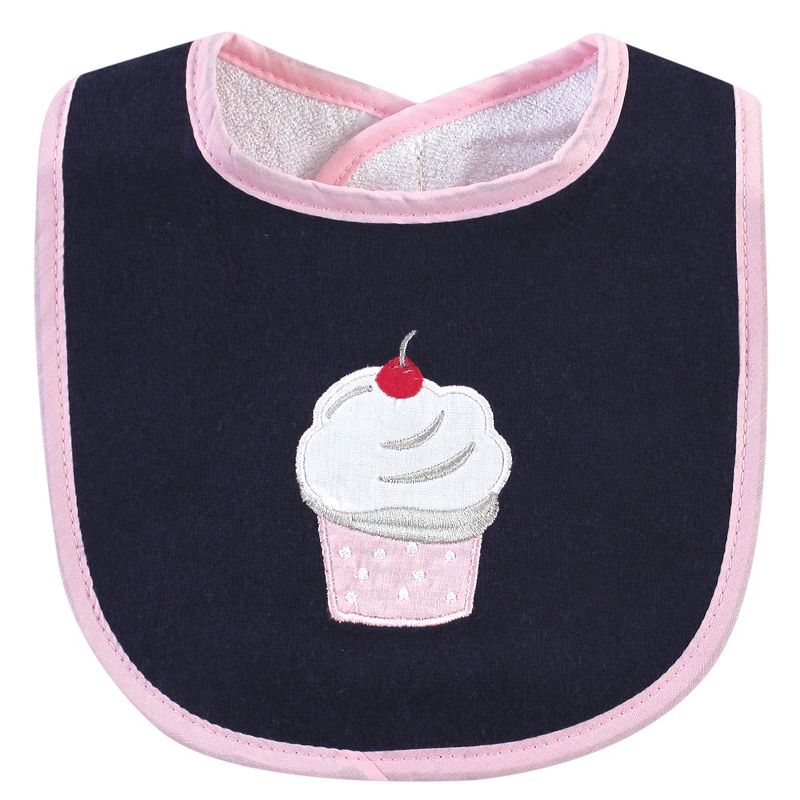 Hudson Baby Infant Girl Cotton Terry Bib and Burp Cloth Set 5pk, Cupcake, One Size, 3 of 8