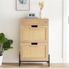 GustoWave 2 Flip Drawers Shoe Storage Cabinet with 1 Drawer, Rattan Shoe Organizer with Metal Legs, Freestanding Narrow Shoe Rack Cabinet - 3 of 4