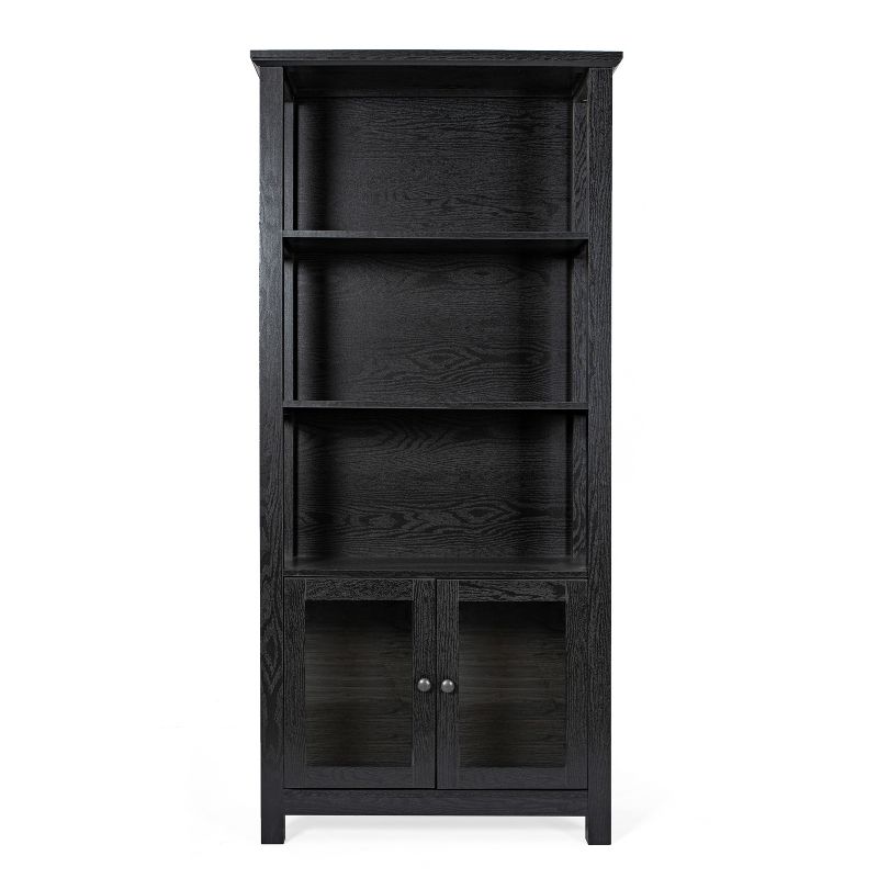 Emma and Oliver Modern Farmhouse Wooden Bookcase and Storage Cabinet with Tempered Glass Doors and 3 Upper Shelves, 3 of 12