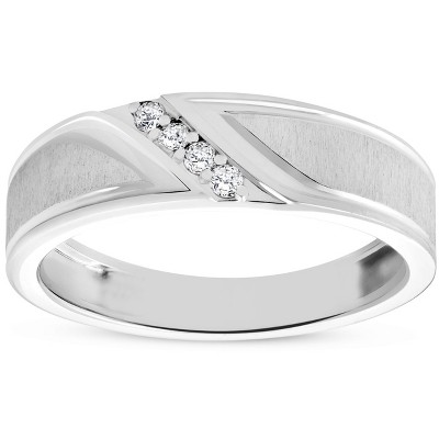 Pompeii3 Mens 1/10ct White Gold Diamond Ring Flat Classic Bushed Wedding Anniversary Band