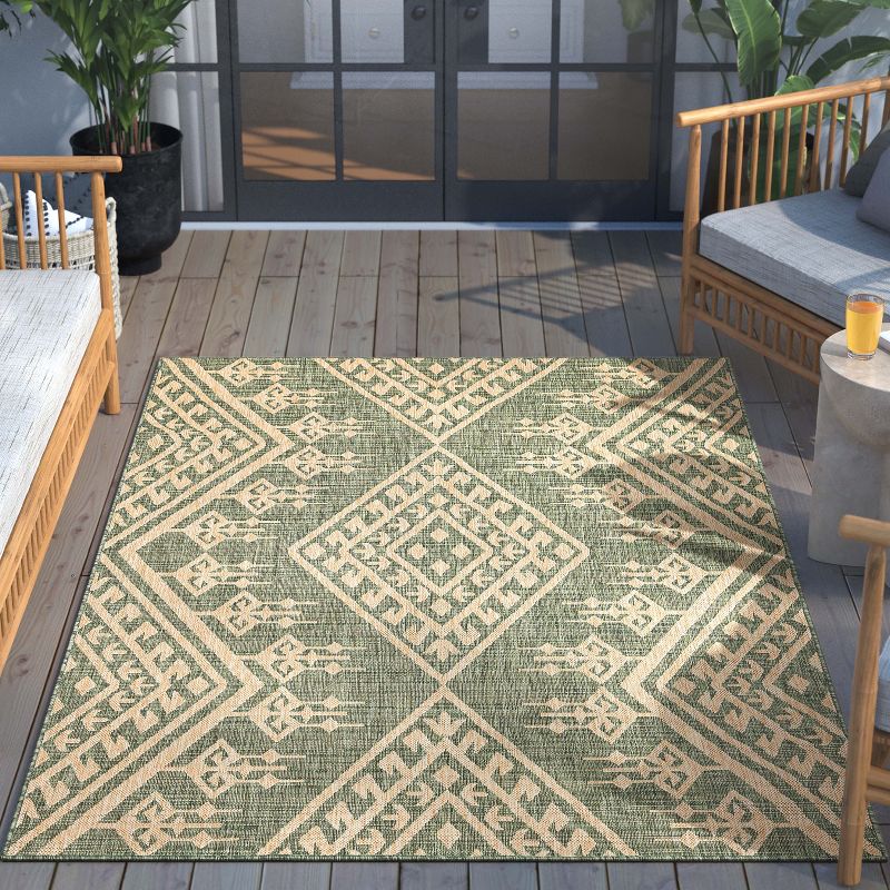 Well Woven Cascade Indoor OutdoorFlat Weave Pile Diamond Medallion Area Rug, 4 of 10