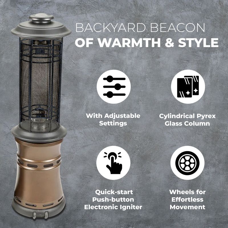 Four Seasons Courtyard Inferno 36,000 BTU Radiant Liquid Propane Gas Patio Heater Outdoor Backyard Warmer with Adjustable Heat Temperatures, Bronze, 2 of 7