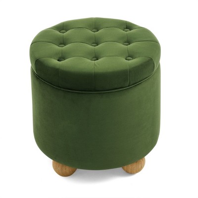GlasFlength Ottomans and Benches Round Storage Ottoman with Reversible Table Top Simple Design for Living Room and Bedroom, Green, 18.7"*18.7"*16.1"