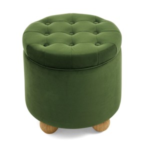 GlasFlength Ottomans and Benches Round Storage Ottoman with Reversible Table Top Simple Design for Living Room and Bedroom, Green, 18.7"*18.7"*16.1" - 1 of 4