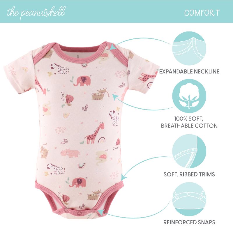 The Peanutshell Short Sleeve Baby Bodysuits for Girls, Rainbow Safari, 7-Pack,  Newborn to 24 Months, 4 of 7