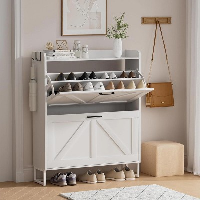 Snynuxx Shoe Cabinet Storage for Entryway, Narrow Shoe Rack Cabinet with 2 Flip Drawers, Freestanding Hidden Shoe Rack Storage Organizer