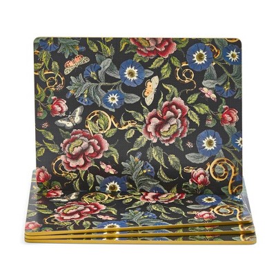Pimpernel Creatures of Curiosity Placemats - Set of 4 Rectangular Cork Backed Table Mats with Botanical & Insect Illustrations, Heat & Stain Resistant