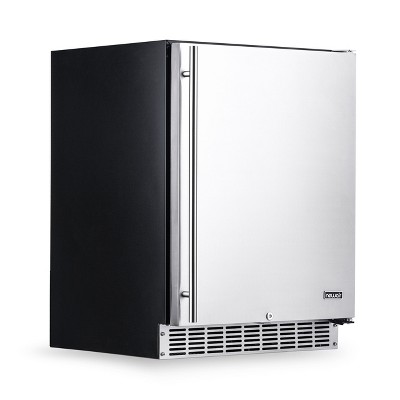 NewAir 24” Built-in 160 Can Outdoor Beverage Fridge in Weatherproof Stainless Steel with Auto-Closing Door and Easy Glide Casters