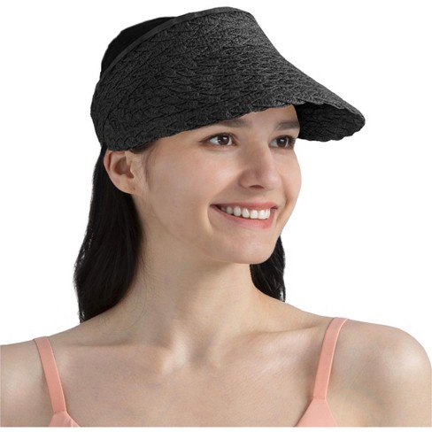 Women Straw Sun Visor Hats Beach Summer Sun Hat Wide Brim Sun Hats Foldable  UPF 50 Womens Visor with Big Tie 
