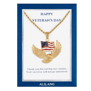 Anna-Kaci Flying Eagle with American Flag Pendant Necklace with Patriotic Gift Message Card & Envelope Jewelry Gift - 1 of 4