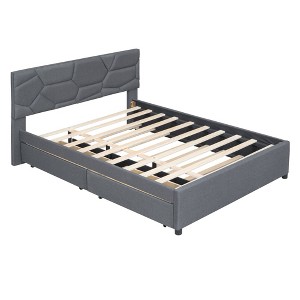 Luxury Linen Upholstered Bed with Stylish Brick Headboard & Twin XL Trundle - Dream Bedroom Essential - 1 of 4