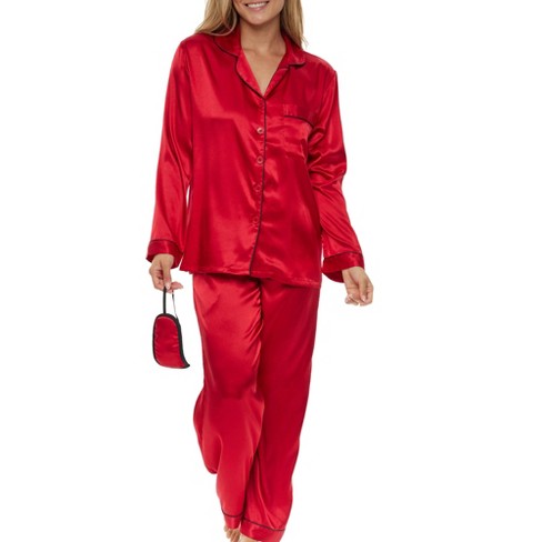 Adr Women's Classic Satin Pajamas Set With Pockets, Short Sleeve Pjs  Burgundy X Large : Target