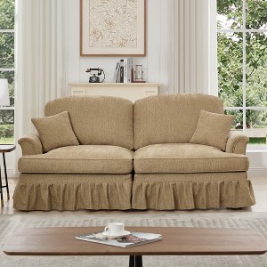 SKRAN Mid Century Chenille Sectional Couch Loveseat Sofa, with Flared Arms and Removable Ruffle Pleated Skirts for Living Room, Bedroom - 1 of 4