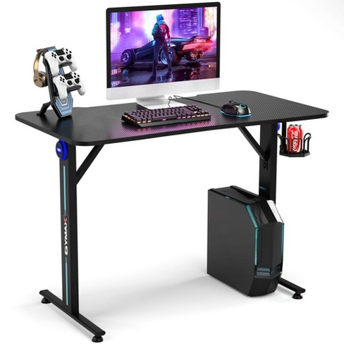 COSTWAY Bureau Gaming 122 x 60 CM, Table Bureau Gamer Ergonomique Double  Plateau