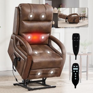 Grey Chenille Power Lift Recliner Chair with Solid Wood Armrests and Heat Massage for Living Room Apartment - 1 of 4