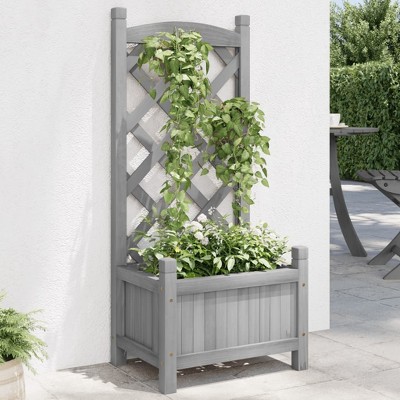 VidaXL Planter with Trellis Gray Solid Wood Fir