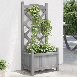VidaXL Planter with Trellis Gray Solid Wood Fir - 1 of 4