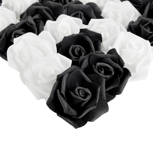 50 Pack Artificial Fake Silk Rose Flower Heads for Wedding Decoration, Bridal Bouquet, Home Decor - Black