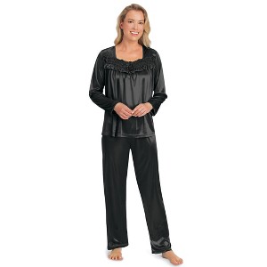 Collections Etc Soft and Silky Lace Long Sleeve Top Pajama Set - 1 of 4