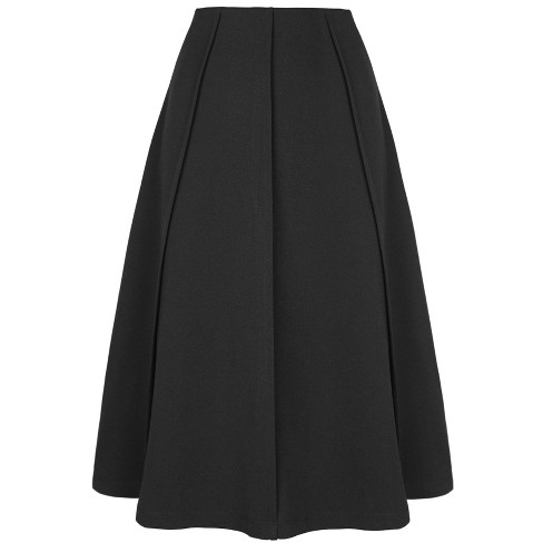 Pleated Flared Midi Skirt - Black