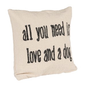 Storied Home Square Cotton and Jute Pillow with Embroidered "All You Need …" Text, White - 1 of 4