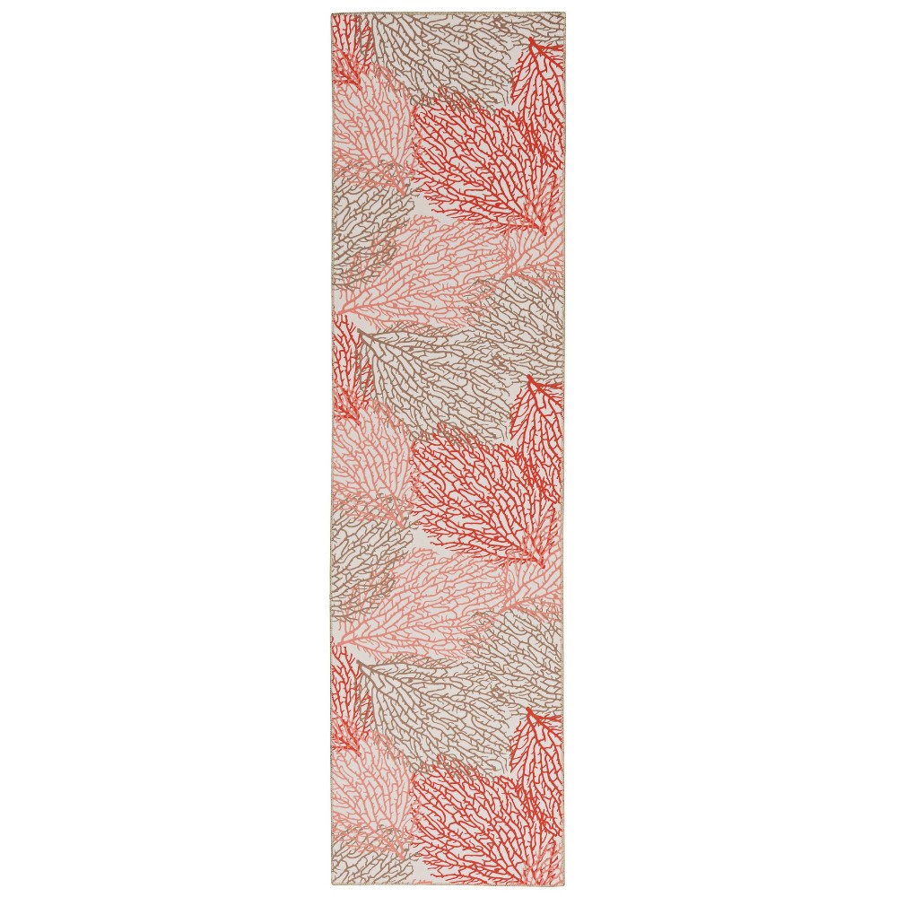 2'x8' Washable Haylee Rug Ivory/Coral - Linon: Stain-Resistant, Low Pile, Rubber Backing, Machine Washable