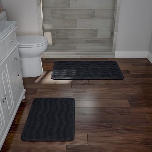 Hastings Home Memory Foam Bathroom Rug With Wavy Microfiber Top - Black ...