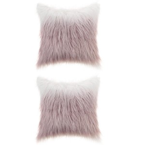 Unique Bargains Faux Fur Warm Fuzzy Square Plush Gradient Throw Pillow Covers 2 Pcs - 1 of 4