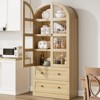 72" Tall Arched Kitchen Pantry Cabinet, Farmhouse Wood Pantry Storage Cabinet with 2 Large Drawers & Glass Door - 3 of 4