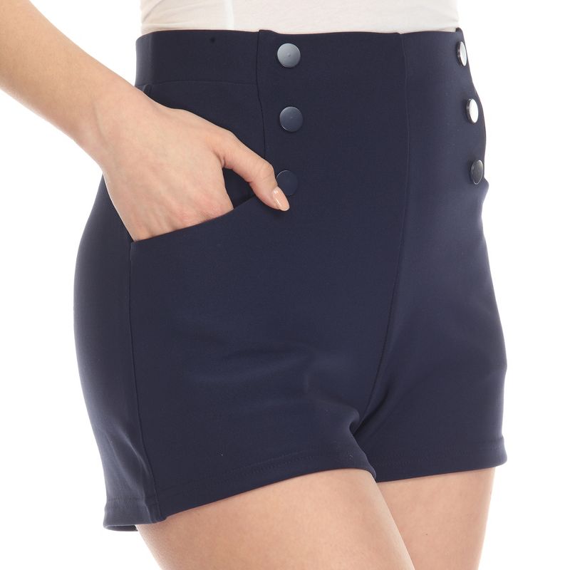 Women's Tailored Front Button Super Soft Elastic Scuba Shorts - White Mark, 4 of 6