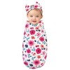 Touched by Nature Baby Girl Organic Cotton Swaddle Blanket and Headband or Cap, Garden Floral, One Size - 3 of 4