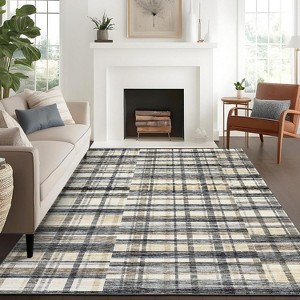 Washable Plaid Area Rug, Non-Slip Low Pile, Stain Resistant,Rustic Soft Carpet for living room, bedroom, office, or dining room - 1 of 4