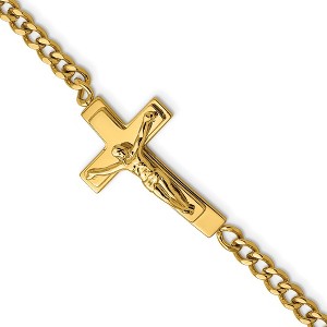 Chisel Stainless Steel Polished Yellow IP-plated Crucifix 8.5" Bracelet - 1 of 4