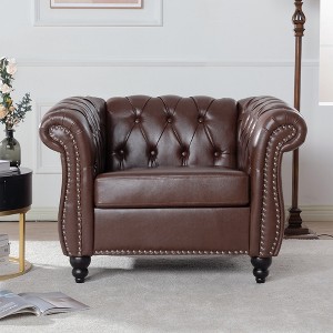 Classic Chesterfield PU Leather Armchair, Tufted Accent Chair Club Chair with Rolled Arms & Nailhead Trim – ModernLuxe - 1 of 4
