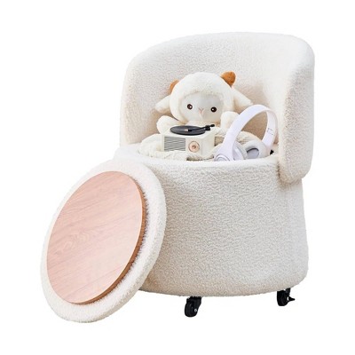 ChicFurnit Ottomans and Benches Storage Ottoman Round Footstool Foot Rest Round Footstool for Living Room, White, 24.8"*20.87"*16.93"