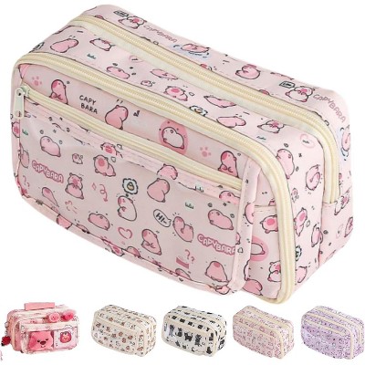 Fmeida Cute Kawaii Pencil Case Pouch Cartoon Pen Box Holder Organizer for Office Workspace Supplies Desk Accessories