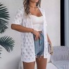 BLUEMING Womens Short Sleeves Open Front Crochet Cardigan Shrugs Sweater Hollowed Lightweight Cropped Sweater - 3 of 4