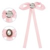 INSPIRE CHIC Women's Pre-Tied Long Ribbon Bowknot Faux Pearl Brooch Pin Tie - 3 of 4