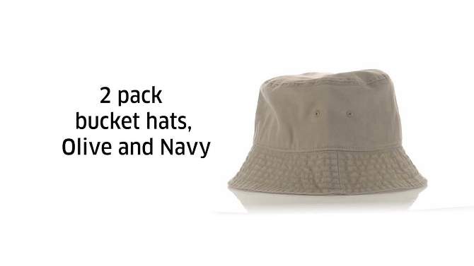 2-Pack Navy & Olive Washed 100% Cotton Bucket Hat Everyday Cotton Style Unisex Trendy Lightweight Outdoor Hot Fun Summer Beach Vacation Getaway, 2 of 8, play video