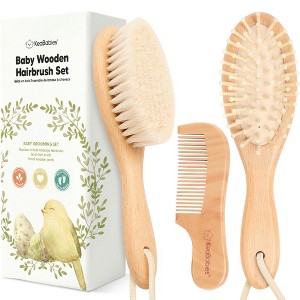 Baby Hair Brush and Comb Set, Oval Wooden Baby Brush Set for Newborns, Infant, Toddler Grooming Kit - 1 of 4